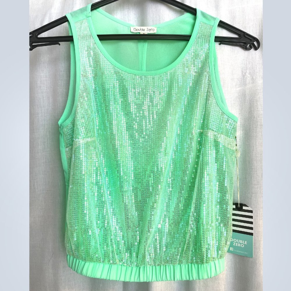 Light-green women's top. Sequin front. Elegant design. New with tag NWT Size S